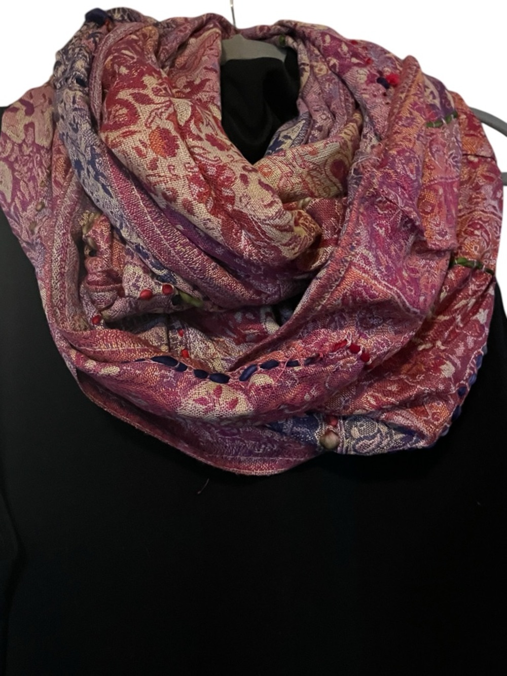 Raj Multicolor Pink & Purple Paisley Infinity Scarf R-8